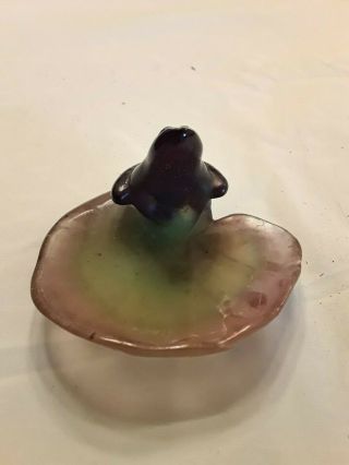 Daum France Pate De Verre Art Glass Frog Lilypad Dish