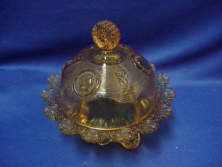 Amber Glass Round Butter Dish Bowl And Lid