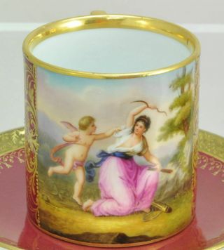 Antique Royal Vienna Beehive Mark Hp Porcelain " Amor M Venus " Cup & Saucer