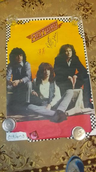 Rare Vtg Signed Fastway Rock Band Poster