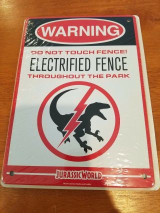 Jurassic World Park Warning Sign Raptor Electrified Fence Loot Crate