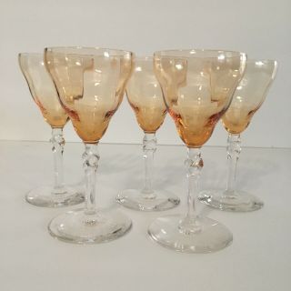 Vintage Bryce 325 Amber Color Optic Cordial Glasses Set Of 5