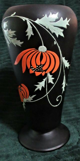 8 1/4 " Tiffin Black Satin Amethyst Decorated Vase