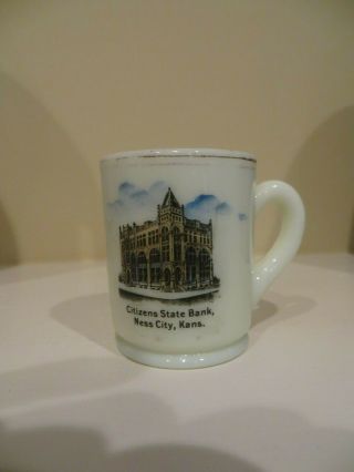 Custard Glass Souvenir Mini Mug Match Holder Citizens State Bank Ness City Ks