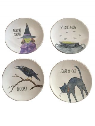 Rae Dunn Halloween Appetizer Plates Set 4 Hocus Pocus,  Witch 