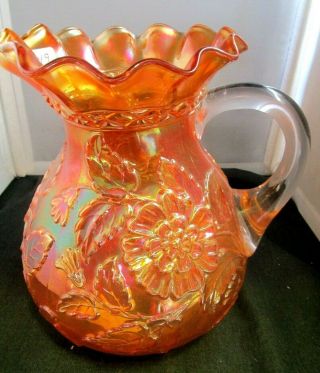 Pretty Antique Dugan Carnival Glass Marigold Rambler Rose Water Pitcher Scarce