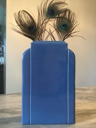 Vintage Haeger Art Deco Look 12” Tall Vase Glossy Blue