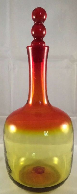 Vintage Blenko Tangerine Amberina Bottle Vase Mid Century Decanter