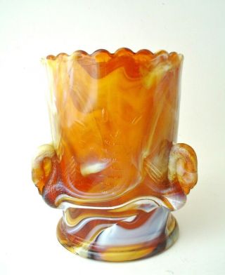 Vintage Butterscotch Slag Glass Cup Or Vase With Swan Handles Westmoreland Eapg