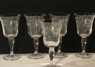 Sasaki/noritake Stemware - Bamboo " Pattern - Set Of 5 (4 7/8 ") Blown Wine Glasses