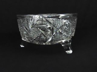 Vintage American Brilliant Period Cut Crystal 3 Footed 8 " Bowl