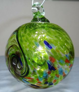 Kitras Art Glass Ornament Suncatcher 4 " Green Colour Wave Orb Ball
