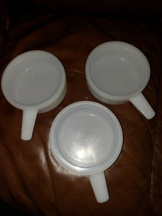 3 Soup Bowls W Handles Vintage Glass Bake White 1970 