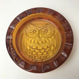 Vintage Blenko Amber Glass Owl Cigar Ashtray Mid Century Mcm