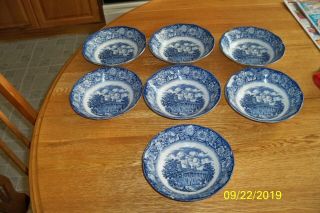 7 Staffordshire Liberty Blue Cereal Soup Bowls 12 Oz Mount Vernon 6.  5” England