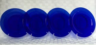 Set Of 4 Cobalt Blue Dinner Plates 10 - 1/4 " Diameter - Very Good Pre - Owned