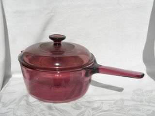 Vintage Corning Vision Ware Cranberry Glass 2.  5l Sauce Pan/stock Pot With Lid