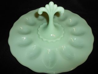Jadeite Green Glass Deviled Egg Serving Plate Platter Tray Jadite Jade Milk Anna