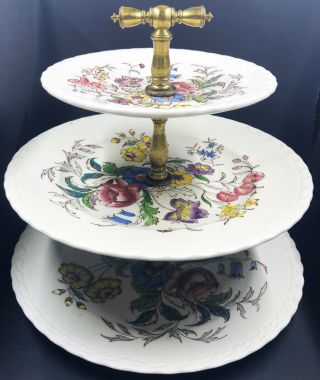 Rare Vintage Vernonware Mayflower Serving Dish 3 Tiers Graduated Size Plates