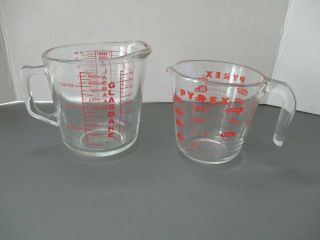 Vintage Set Of 2 Pyrex Glass Measuring Cups (4 Cups And 2 Cup) Red