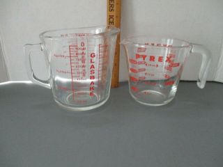 Vintage Set of 2 Pyrex Glass Measuring Cups (4 Cups and 2 Cup) Red 2