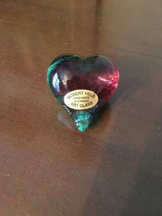 Gorgeous Signed Robert Held Art Glass Heart Paperweight With Tag