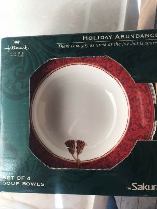 Hallmark Holiday Abundance By Sakura Soup Bowls Fine China Red Trim Nib