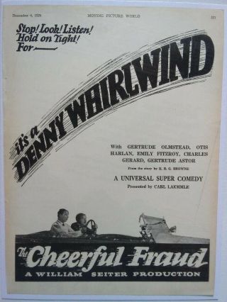 1926 Movie: The Cheerful Fraud Gertrude Olmstead Silent Film Print Ad