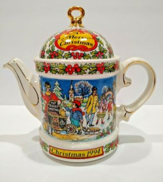 Vtg James Sadler Teapot Christmas 1994 Made In England 24k Gold English China