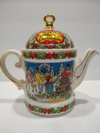 Vtg James Sadler teapot Christmas 1994 Made In England 24k gold English China 2
