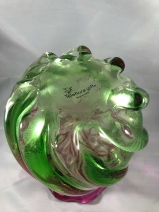 FENTON MADE FOR TELEFLORA VASE CRANBERRY PINK AND GREEN WAVY DESIGN 5