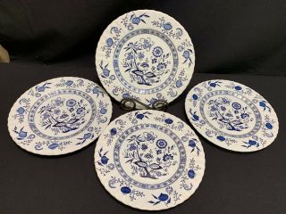 J & G Meakin " Blue Nordic " Classic White Set Of 4 Dinner Plates 9 7/8 "