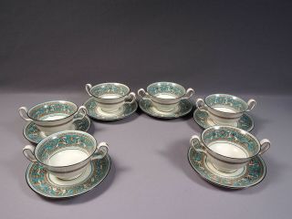 Wedgwood Florentine Turquoise Cream Soup / Bouillon Cup Bowl (s) W 2614 England