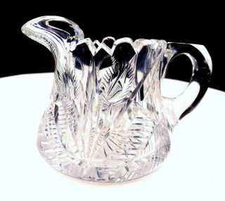 Libbey Signed Brilliant Cut Crystal Feather And Fan 3 1/4 " Creamer