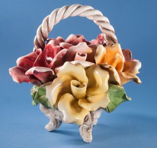 Vtg Bassano Pottery Italy Basket of Roses 3