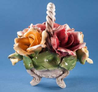 Vtg Bassano Pottery Italy Basket of Roses 4