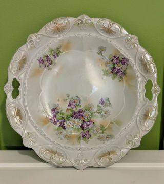 Antique Art Nouveau Floral Porcelain Serving Dish Plate Open Handles Ipf Germany