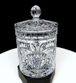 Bohemian Czech Cut Crystal Flower Design And Thumbnail 5 5/8 " Lidded Jar