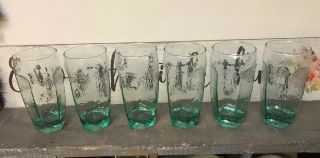 Set Of 6 Libbey Chivalry Green Glass Cooler Tumblers 16 Oz 6 1/8 "
