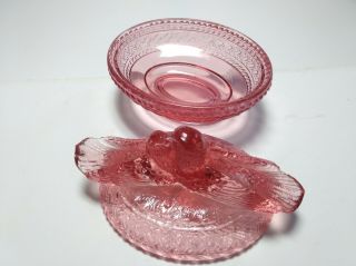 Vintage frosted pink depression glass candy dish with 2 love birds on lid 5