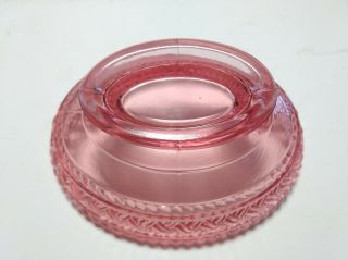 Vintage frosted pink depression glass candy dish with 2 love birds on lid 6