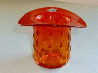 Vintage Rainbow Art Glass Red Orange Amberina Teardrop Top Hat Flower Vase Rare