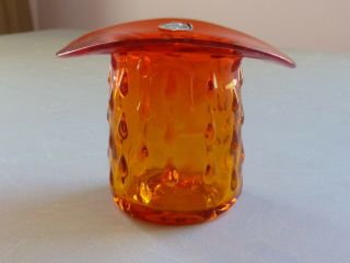 Vintage Rainbow Art Glass Red Orange Amberina Teardrop Top Hat Flower Vase Rare 5