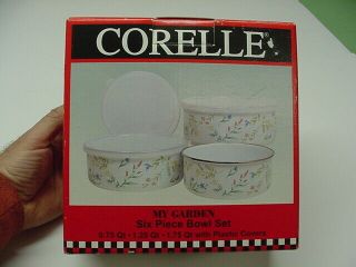 Corelle 6pc Porcelain My Garden Bowl Set W/plastic Lids Corning