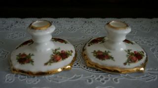 Vintage Royal Albert Old Country Roses Gold Trim Candle Holders (two),  England