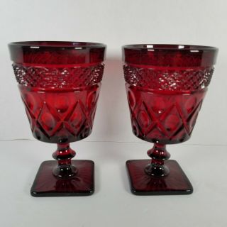 2 Vintage Rare Imperial Glass 8 Oz Water Goblet Ruby Red Cape Cod Pattern