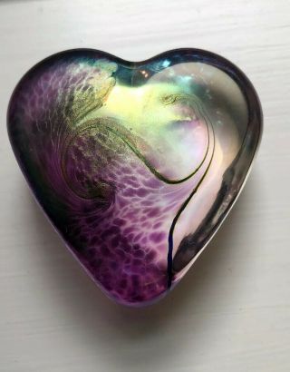 Robert Held Art Glass Heart Paperweight Iridescent Canada Signed