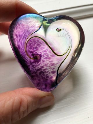 Robert Held Art Glass Heart Paperweight Iridescent Canada Signed 2