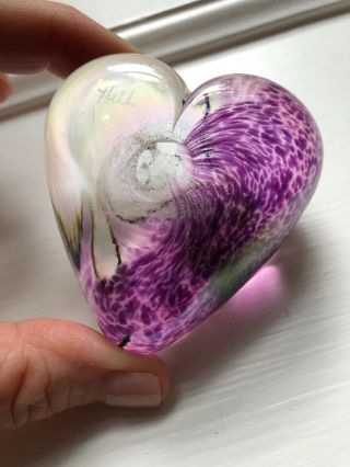 Robert Held Art Glass Heart Paperweight Iridescent Canada Signed 3