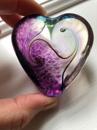 Robert Held Art Glass Heart Paperweight Iridescent Canada Signed 4